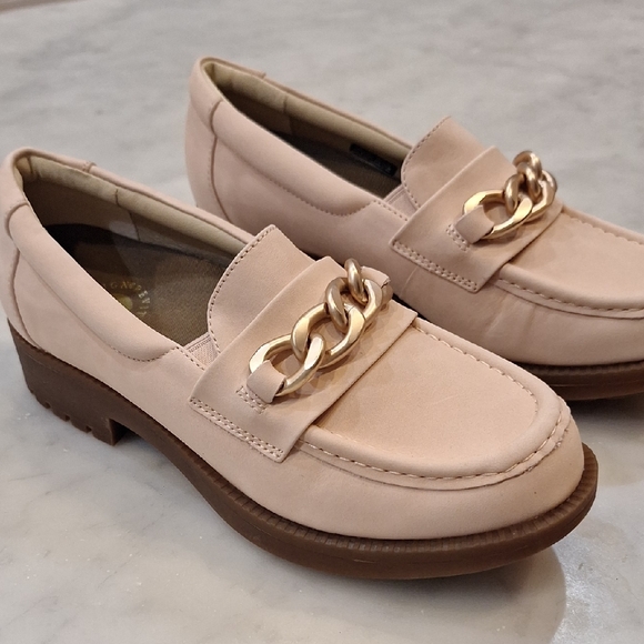 Revitalign Light Pink Chunky Leather Orthotic Suede Loafers Gold New WO Box 7.5 - Picture 1 of 8